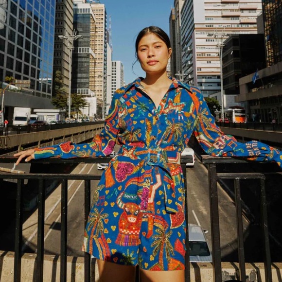 FARM Rio Pants - NWT Farm Rio Folk Party Belted Romper